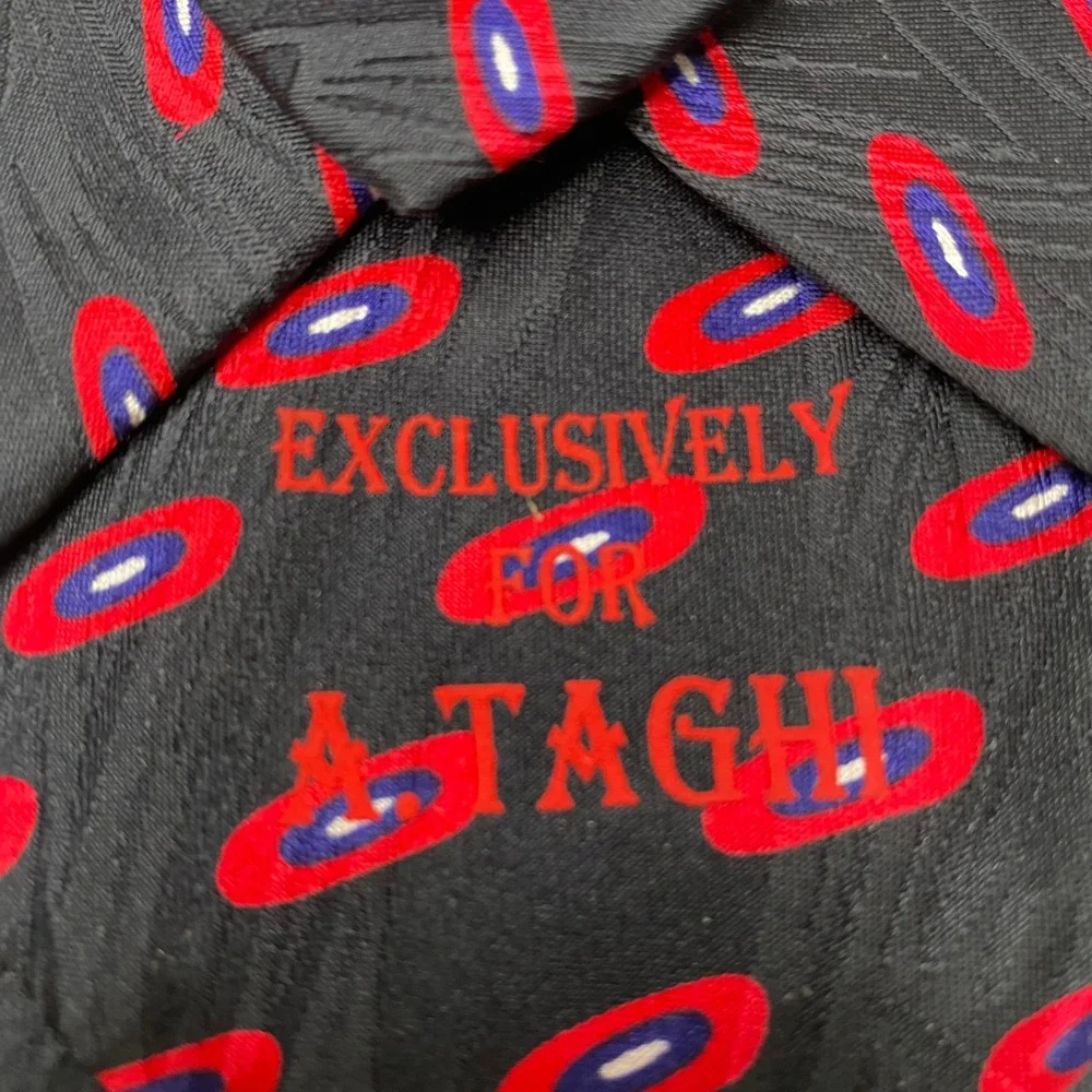 A Taghi Mens Silk Tie Geometric Oval Pattern Black Red Blue Hand‎ Made in Italy